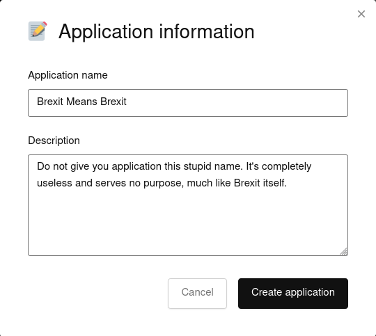 An application information pop-up with completely useless information in it.
