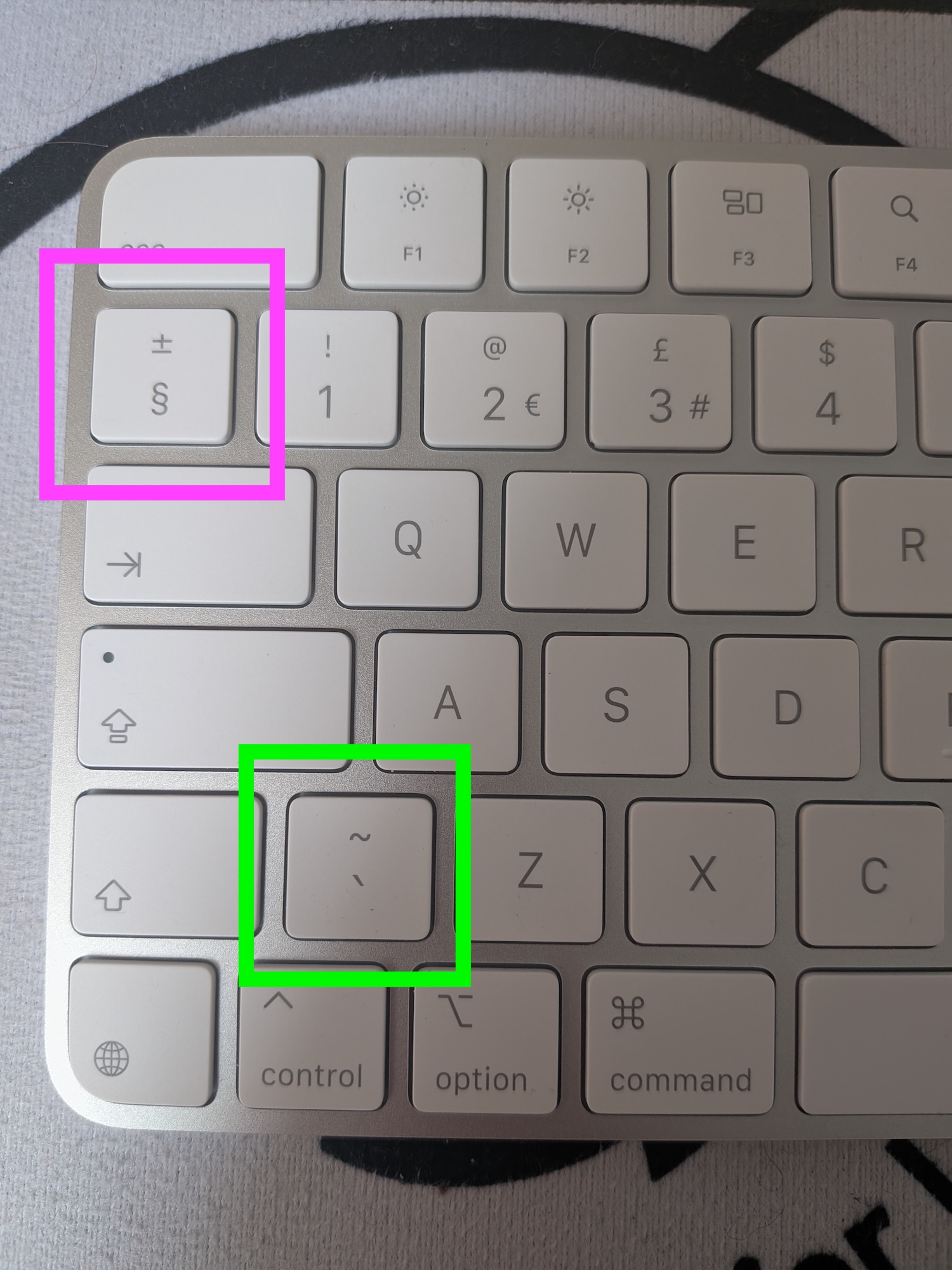 An Apple Magic keyboard with the European/UK layout.
